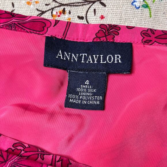 VTG Ann Taylor Silk Midi Skirt Knee Length Paisley Floral Print Pink 4 Small - Picture 4 of 4